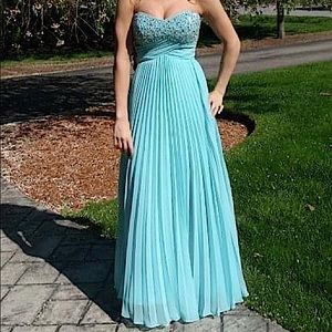 Strapless Beaded Aqua Dress - Formal